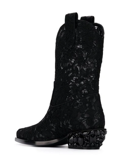 Shop Dolce & Gabbana Lace Texan Boots In Black