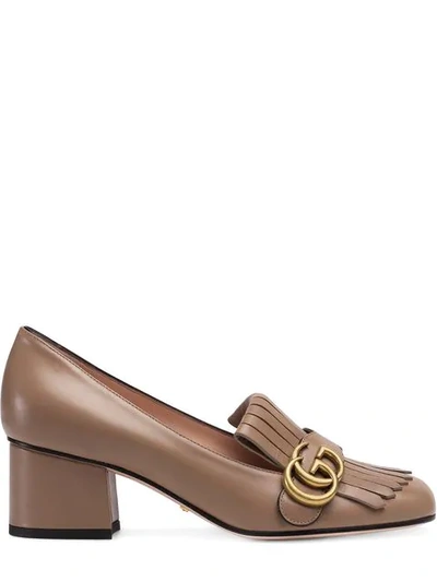 Shop Gucci Leather Mid-heel Pump In Neutrals