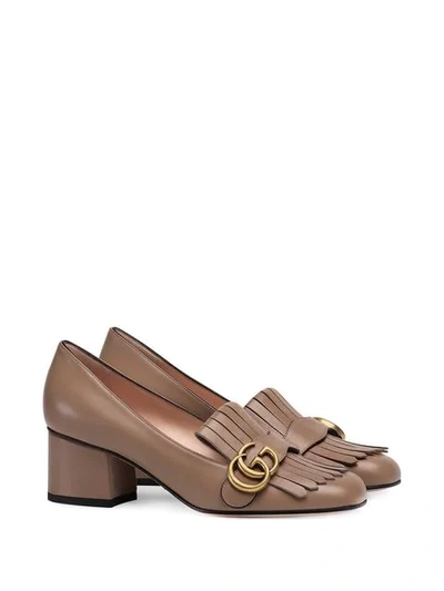 Shop Gucci Leather Mid-heel Pump In Neutrals