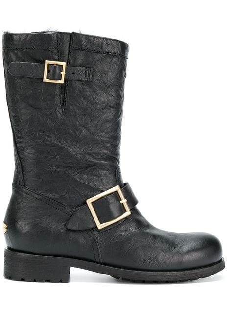 shearling biker boots