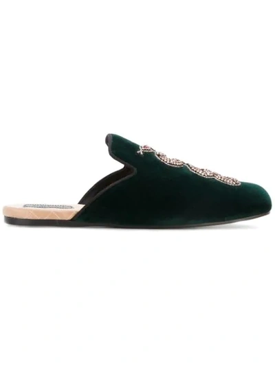 Shop Gucci Snake Embellished Evening Slippers In 3060