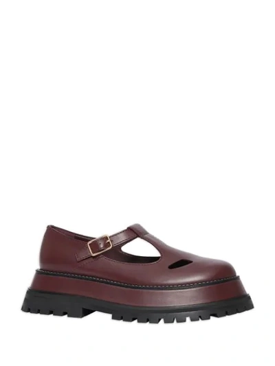Shop Burberry Leather T-bar Shoes In Red