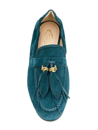 Shop Tod's Feather Loafers In Blue