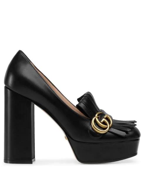 gucci leather platform pump with fringe