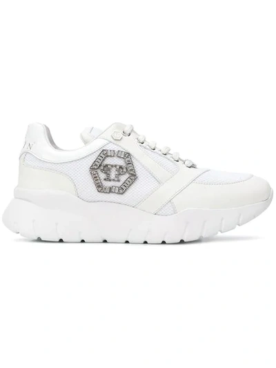 Shop Philipp Plein Logo Embellished Runners In White