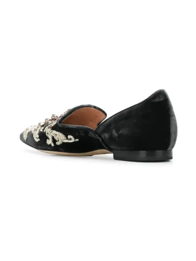 Shop Alberta Ferretti Embroidered Slip-on Shoes In Black