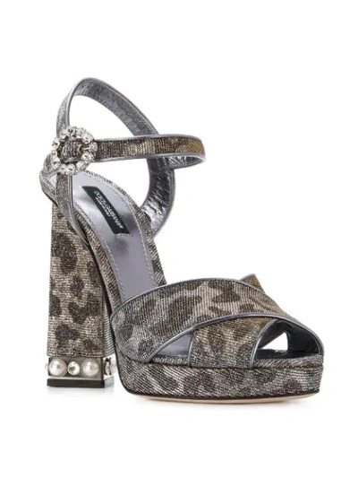 Shop Dolce & Gabbana Bejeweled Heel Platform Sandals In Grey