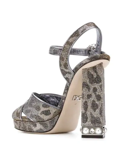 Shop Dolce & Gabbana Bejeweled Heel Platform Sandals In Grey