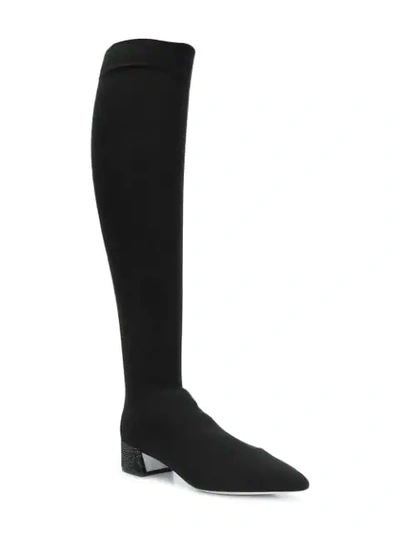 Shop René Caovilla Embellished Heel Knee High Boots In Black