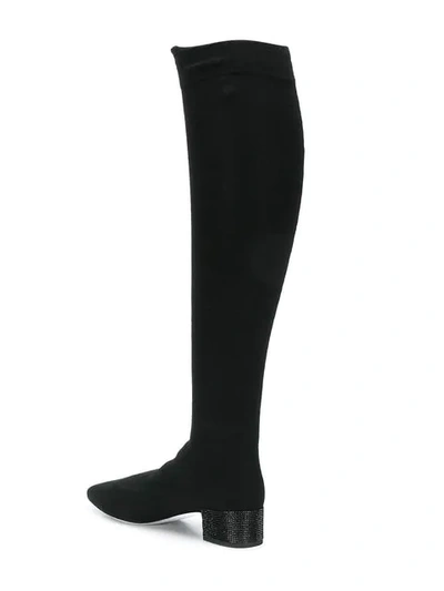 Shop René Caovilla Embellished Heel Knee High Boots In Black