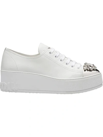 Shop Miu Miu Swarovski Crystal Toe-cap Sneakers In White