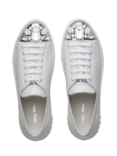 Shop Miu Miu Swarovski Crystal Toe-cap Sneakers In White