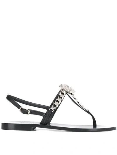 Shop Philipp Plein Skull Flat Sandals In Black