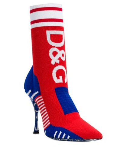 Shop Dolce & Gabbana Logo Sock Boot In 8l085 Red/blue