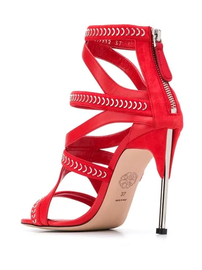 Shop Alexander Mcqueen Embellished Strappy Sandals In Red