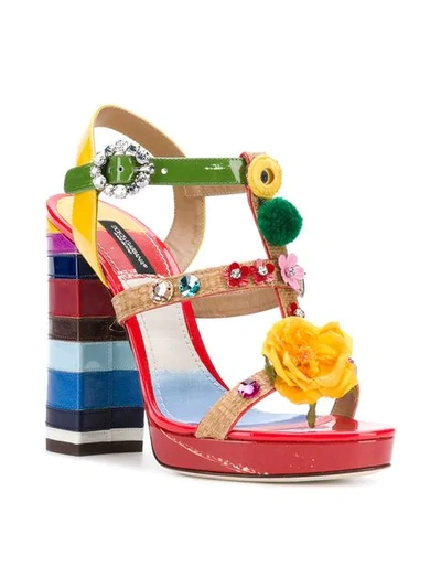 Shop Dolce & Gabbana Floral Embroidered Sandals In Red
