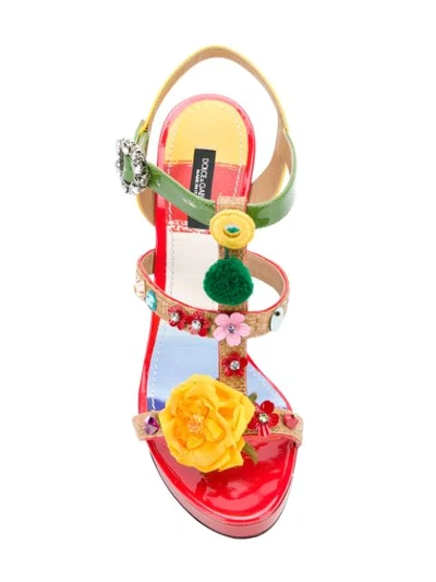 Shop Dolce & Gabbana Floral Embroidered Sandals In Red
