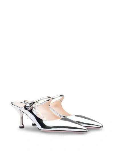 Shop Prada Metallic Low-heel Pumps In Silver