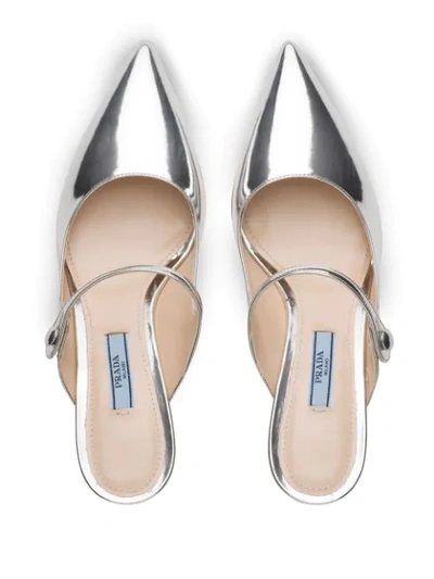 Shop Prada Metallic Low-heel Pumps In Silver