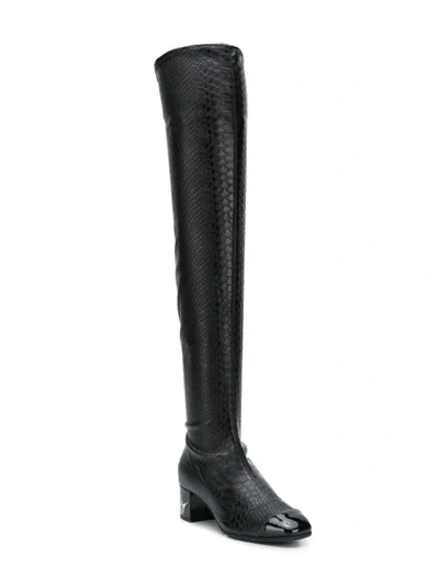 Shop Giuseppe Zanotti Snakeskin Effect Over The Knee Boots In Black