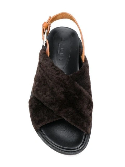 Shop Marni Fur Flat Sandal In Brown