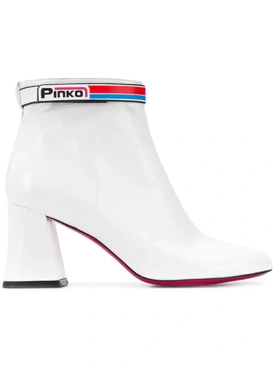 Shop Pinko Logo Strap Ankle Boots In White