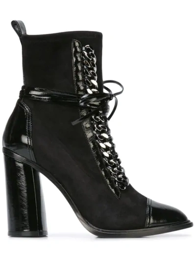 Shop Casadei Chain Trim Lace-up Boots - Black