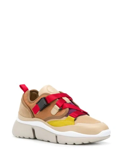 Shop Chloé Buckled Strap Sneakers In Neutrals