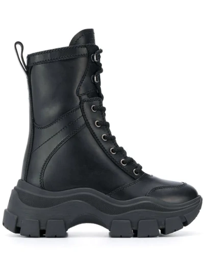 Shop Prada Lace-up Combat Boots - Schwarz In Black