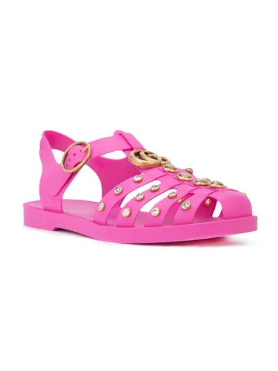 Shop Gucci Crystal Embellished Sandals - Pink