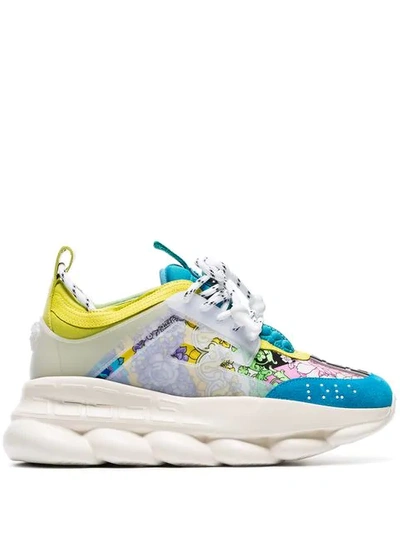 Shop Versace Multicoloured Chain Reaction Leather Sneakers In Blue ,pink
