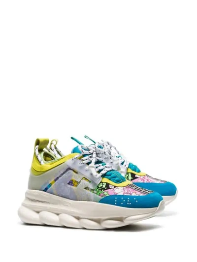 Shop Versace Multicoloured Chain Reaction Leather Sneakers In Blue ,pink