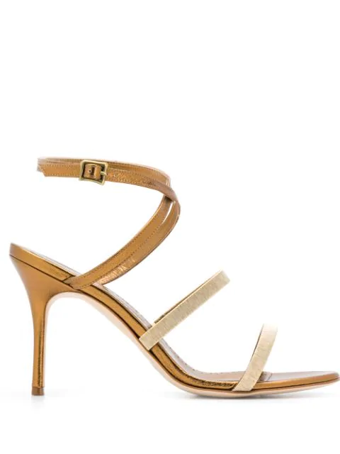 manolo blahnik gold strappy sandals