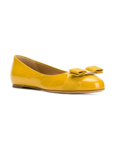 Shop Ferragamo Vara Ballerina Shoes In Yellow