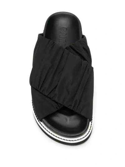 Shop Ganni Ruched Crisscross Sandals In Black