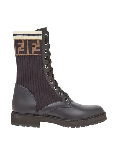 Shop Fendi Rockoko Combat Boots In Black