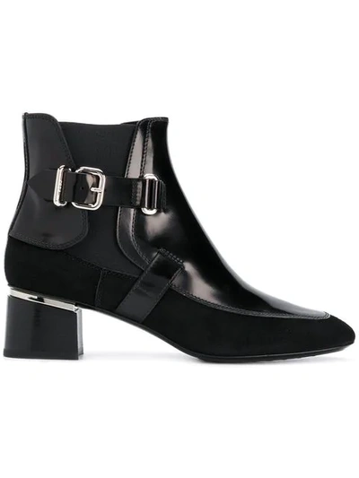 Shop Tod's Buckle Ankle Boots In B999 - Black