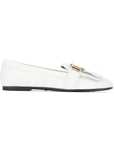 Shop Tod's Fringed Trim Loafers In White