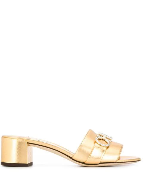 gold mule wedges