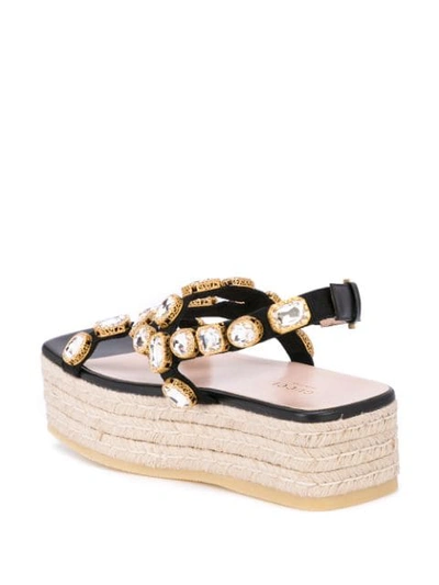 Shop Gucci Crystal Embellished Platform Sandals In Black