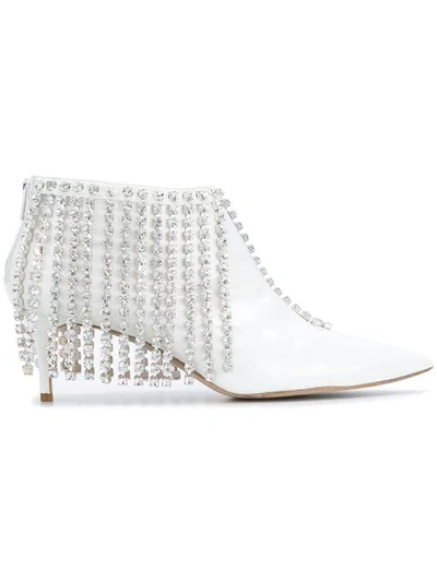 Shop Christopher Kane Crystal Fringe Booties In White