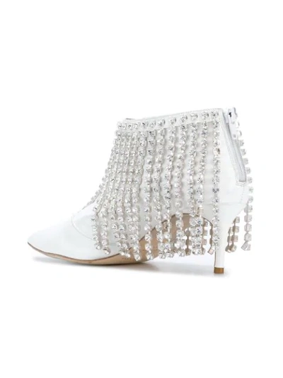 Shop Christopher Kane Crystal Fringe Booties In White