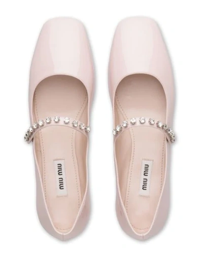 Shop Miu Miu Mary Jane Embellished Ballerina Shoes In F0loz Gem