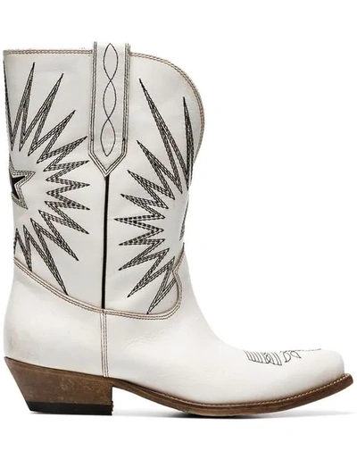 GOLDEN GOOSE DELUXE BRAND WHITE WISH STAR LEATHER COWBOY BOOTS - 白色
