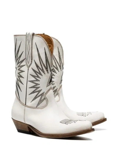 GOLDEN GOOSE DELUXE BRAND WHITE WISH STAR LEATHER COWBOY BOOTS - 白色