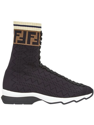 Shop Fendi Ff Motif Sneaker Boots In Black