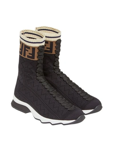 Shop Fendi Ff Motif Sneaker Boots In Black
