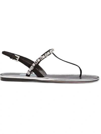 Shop Prada Embellished Slingback Sandals In Metallic