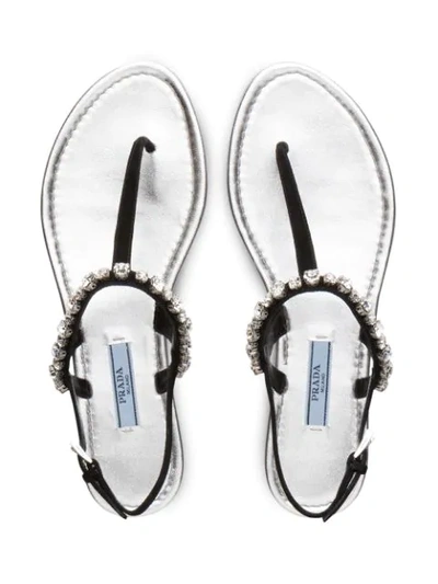 Shop Prada Embellished Slingback Sandals In Metallic