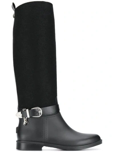 Shop Trussardi Jeans Side Buckle Boots In K299 Black